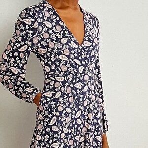 Boden Easy Fixed Wrap Jersey Dress French Navy, Flower Garden Size 8